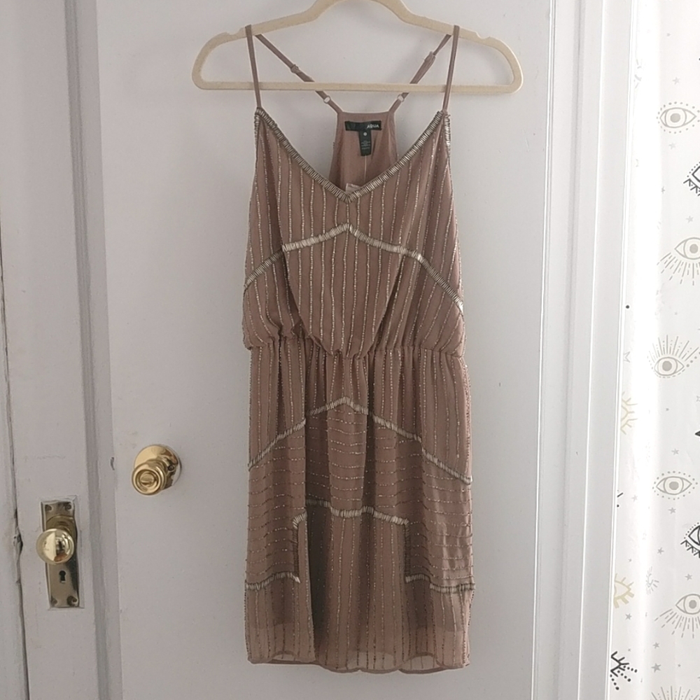 Aqua Brand Taupe Beaded Party Dress